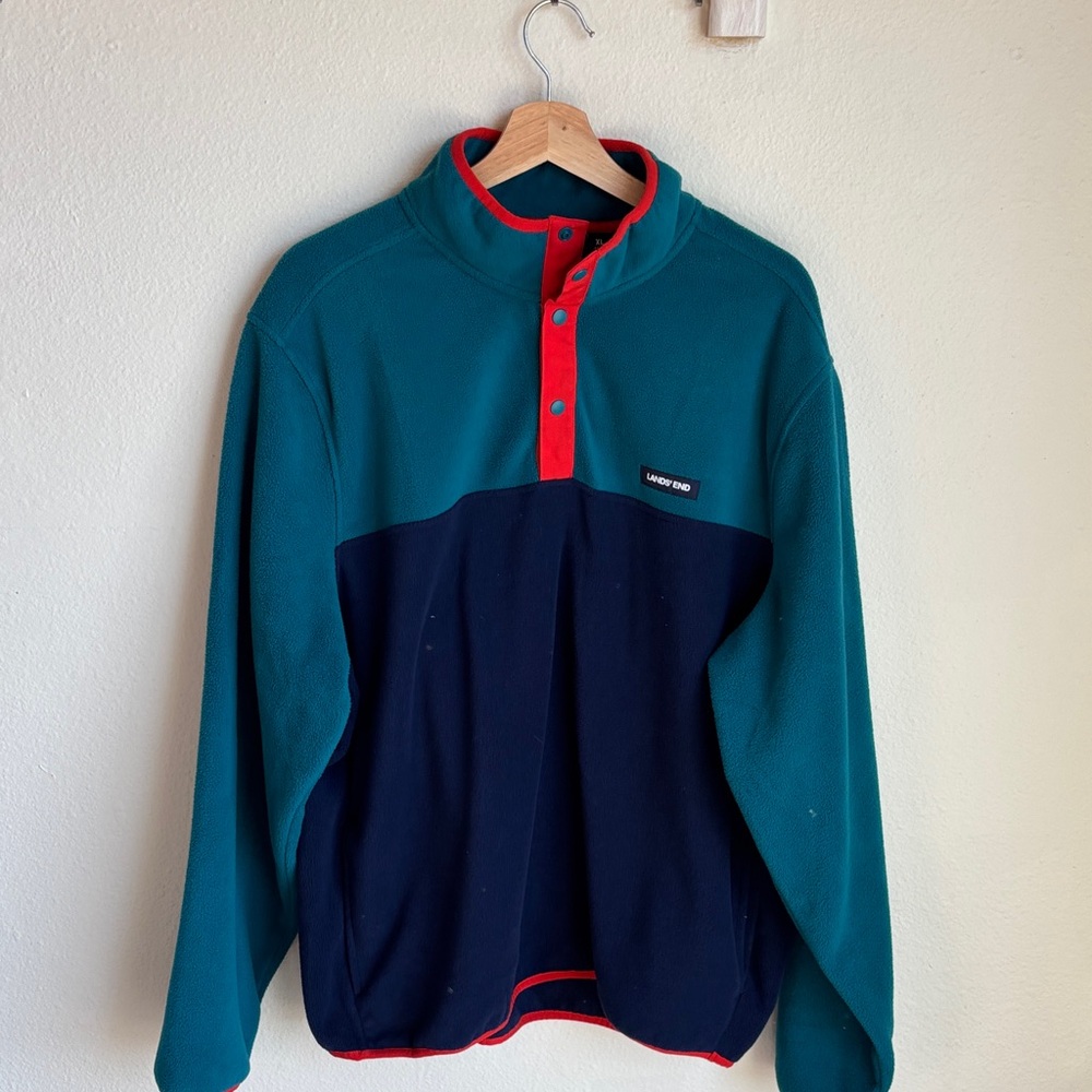 LANDS' END XL Mens Heritage Fleece Snap Neck Pullover Sweatshirt